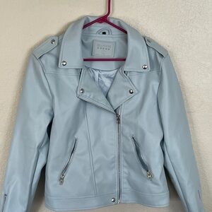 Blank NYC Faux Leather Moto Jacket Light Blue
